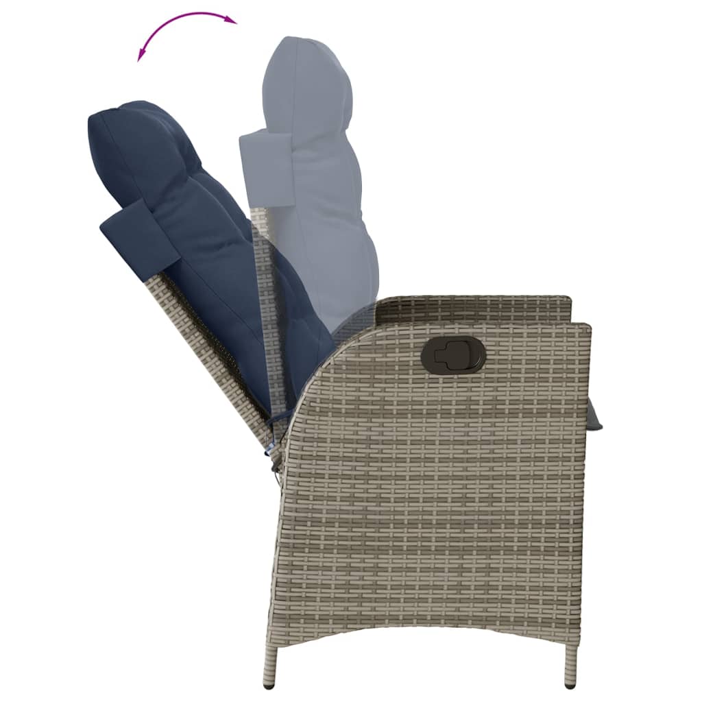vidaXL Reclining Patio Chair with Cushions Gray Poly Rattan-6