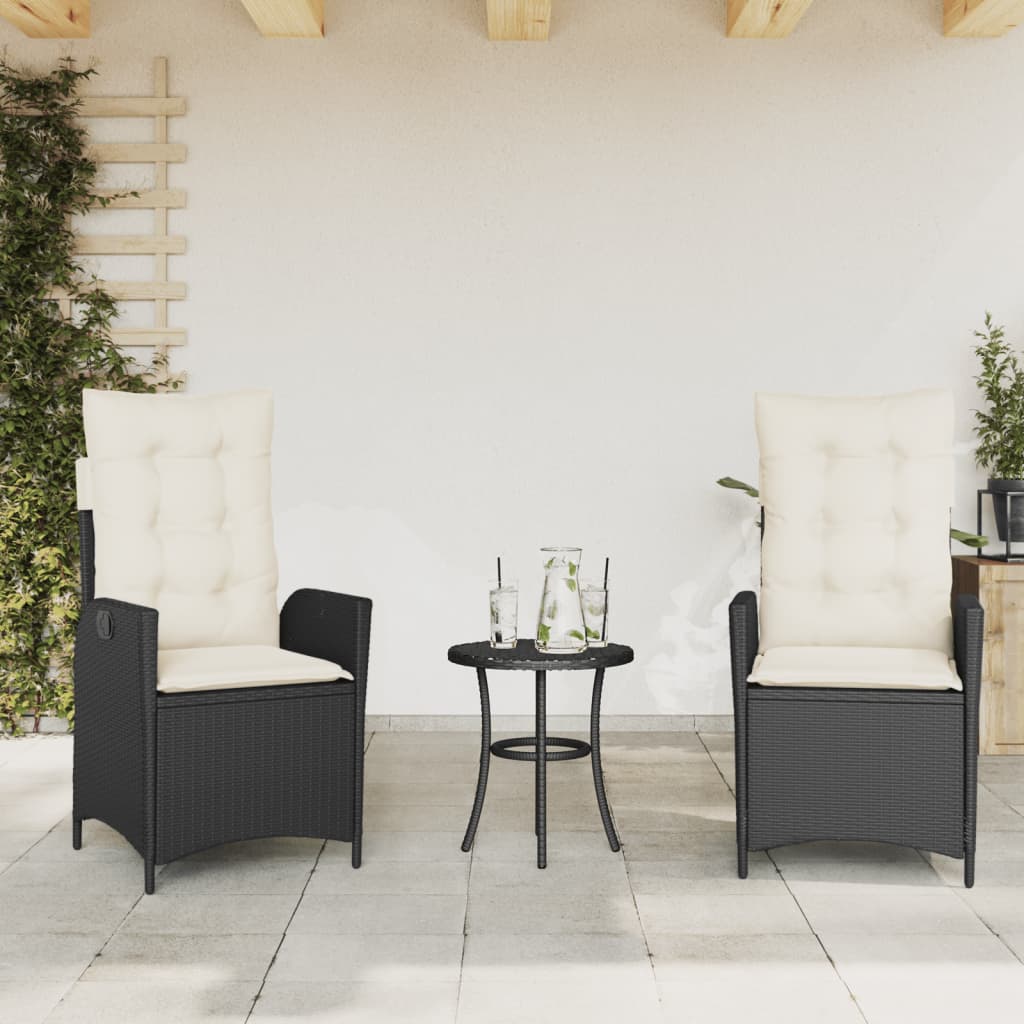 vidaXL Reclining Patio Chairs 2 pcs with Cushions Black Poly Rattan-0