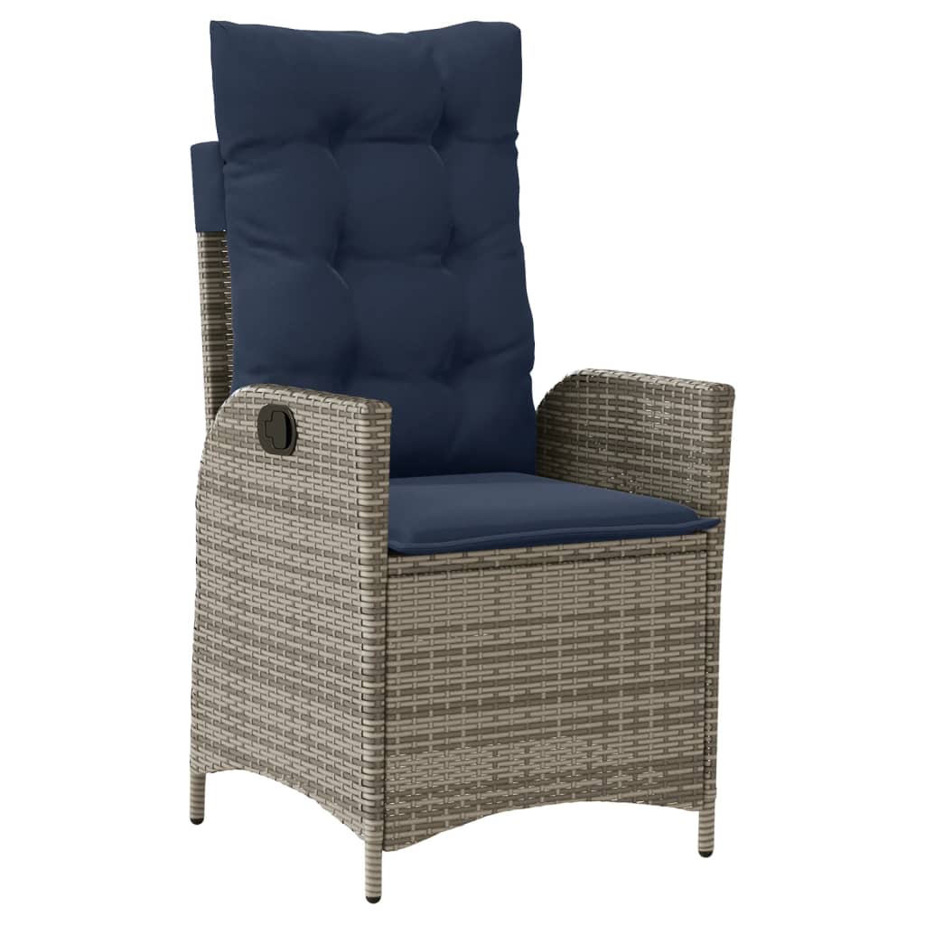 vidaXL Reclining Patio Chairs 2 pcs with Cushions Gray Poly Rattan-4