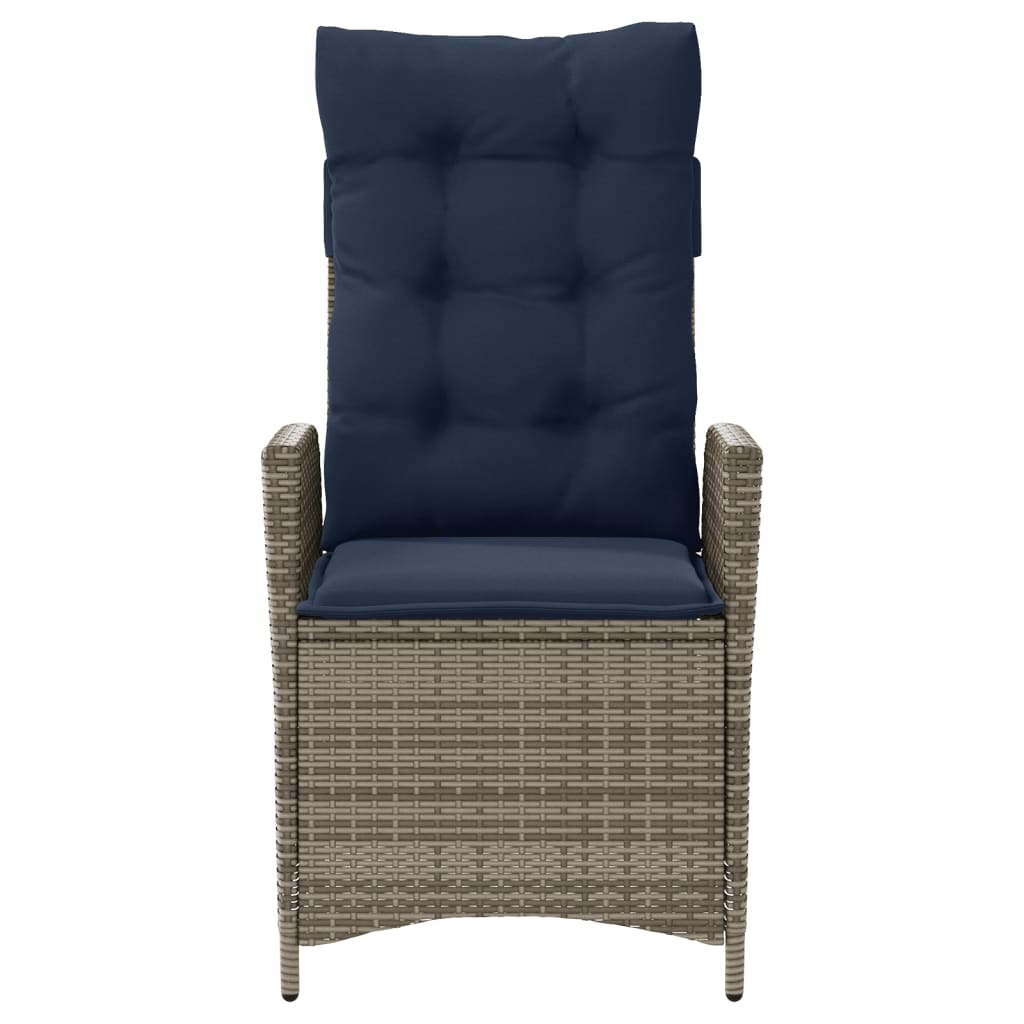 vidaXL Reclining Patio Chairs 2 pcs with Cushions Gray Poly Rattan-5
