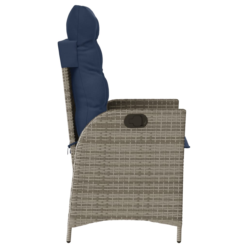 vidaXL Reclining Patio Chairs 2 pcs with Cushions Gray Poly Rattan-6