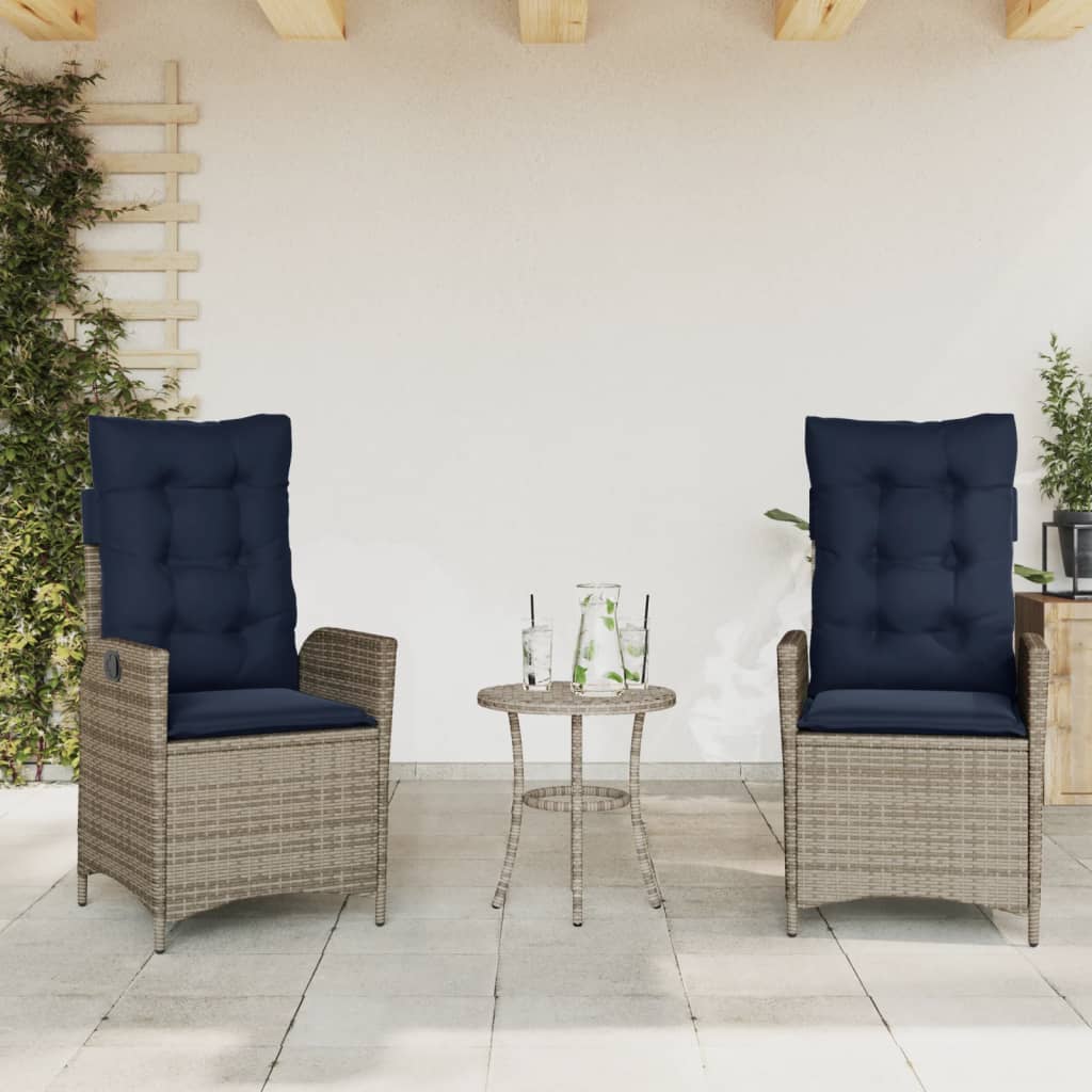 vidaXL Reclining Patio Chairs 2 pcs with Cushions Gray Poly Rattan-0