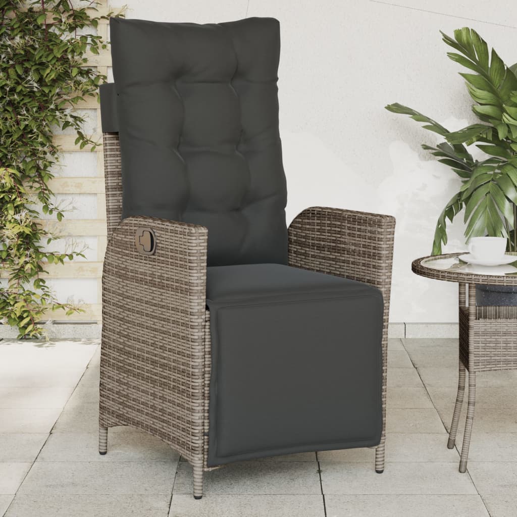 vidaXL Reclining Patio Chair with Footrest Gray Poly Rattan-0