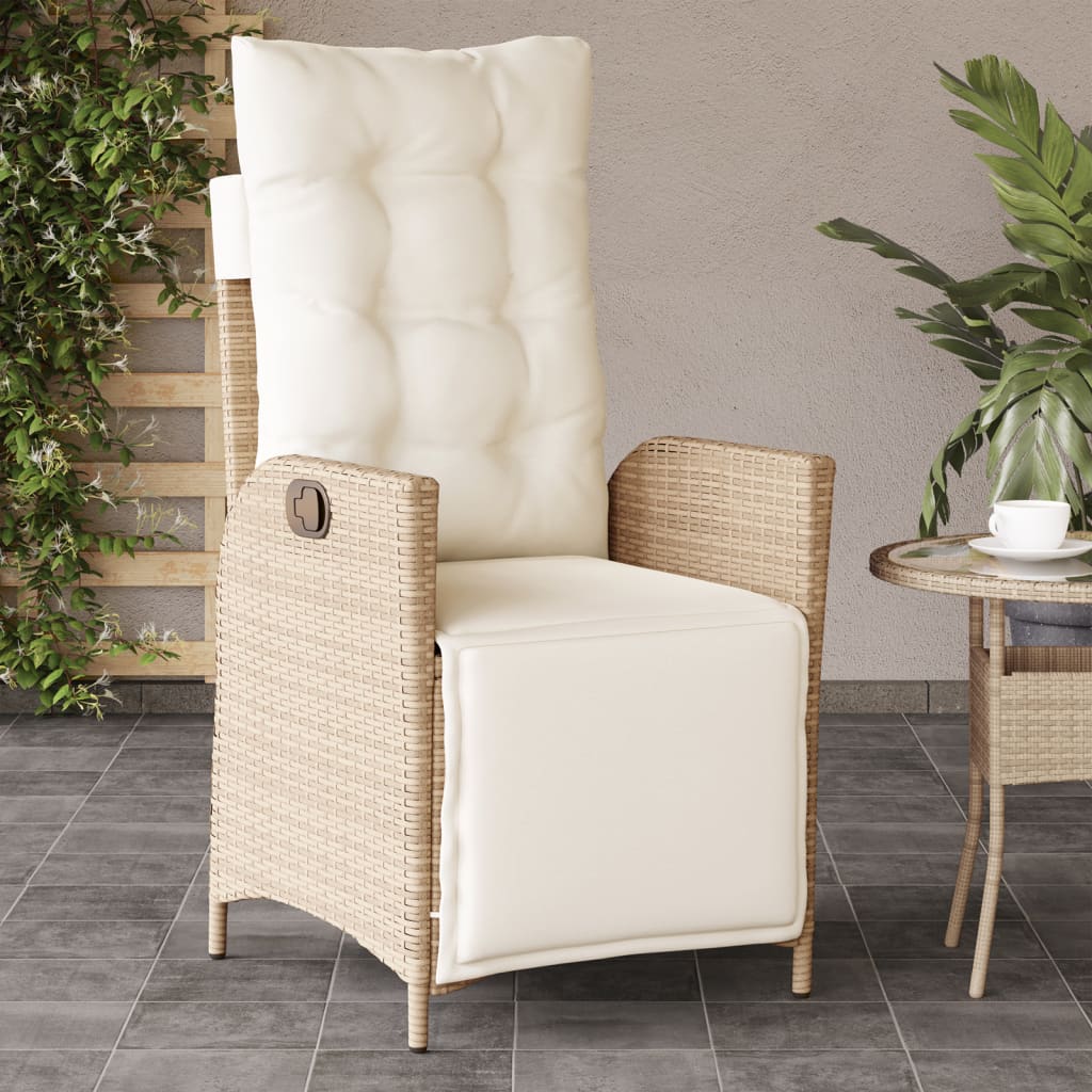 vidaXL Reclining Patio Chair with Footrest Beige Poly Rattan-0