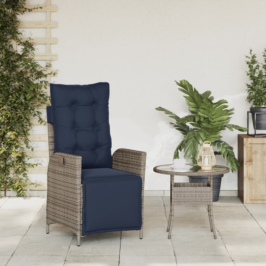 vidaXL Reclining Patio Chair with Footrest Gray Poly Rattan-3