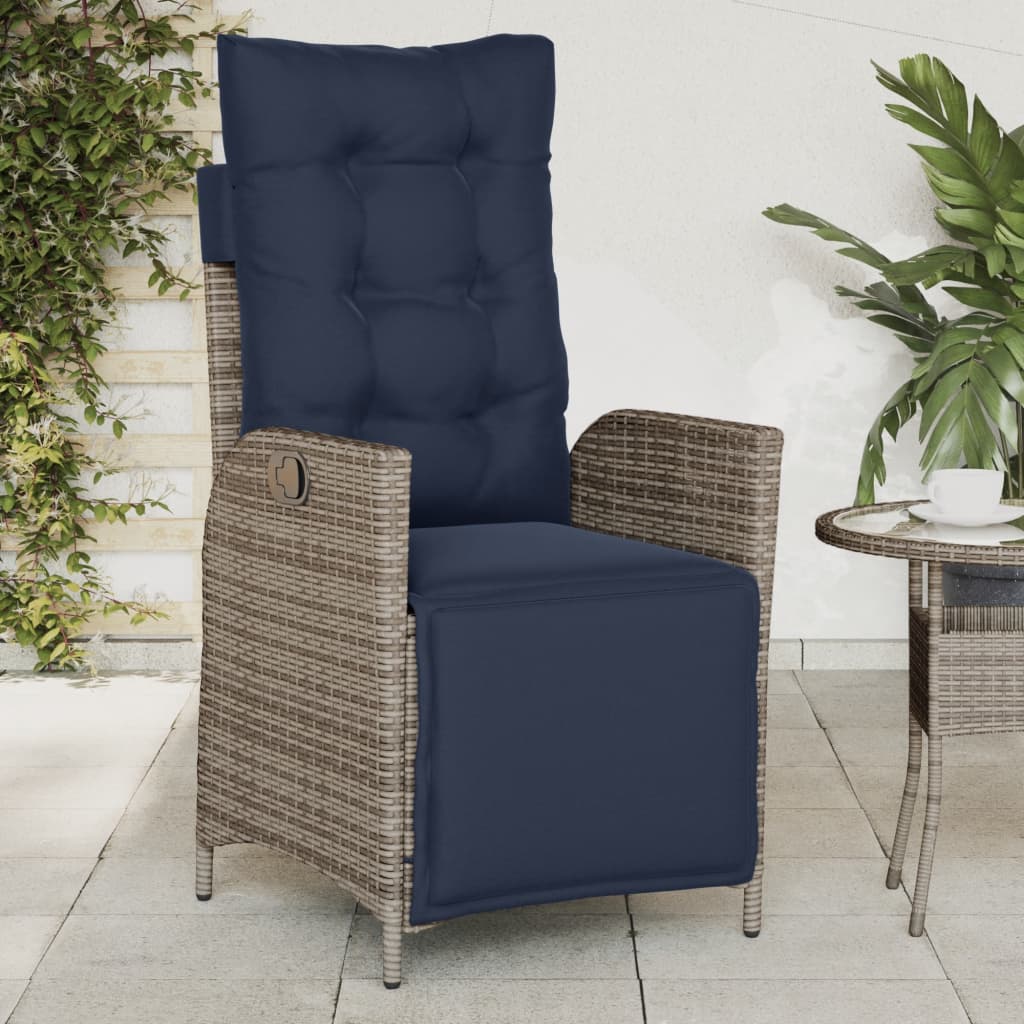 vidaXL Reclining Patio Chair with Footrest Gray Poly Rattan-0