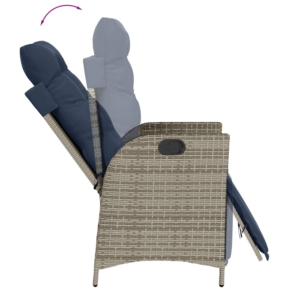 vidaXL Reclining Patio Chairs 2 pcs with Footrest Gray Poly Rattan-8