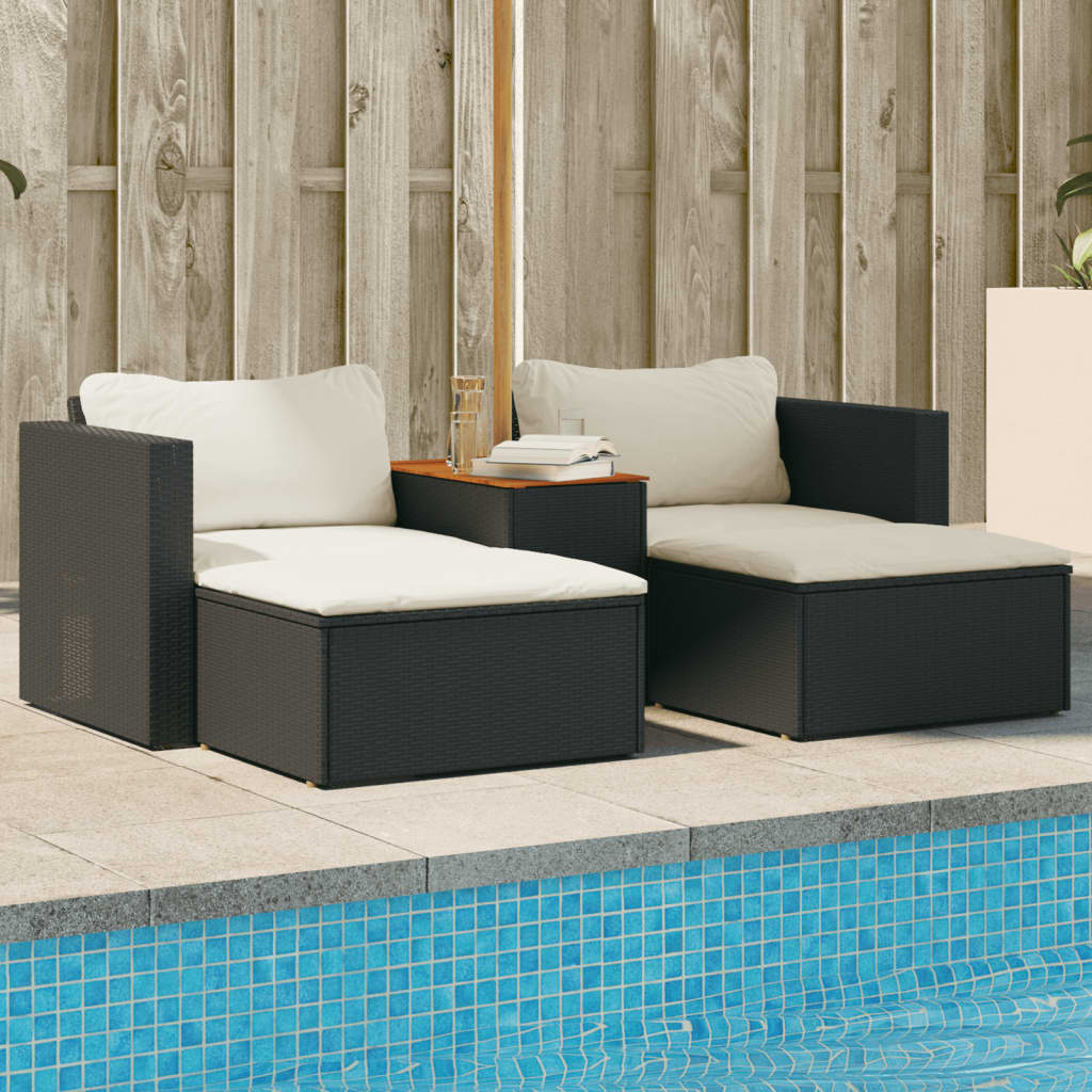 vidaXL Patio Sofa Set with Cushions Balcony Garden 5 Piece Poly Rattan Acacia-4