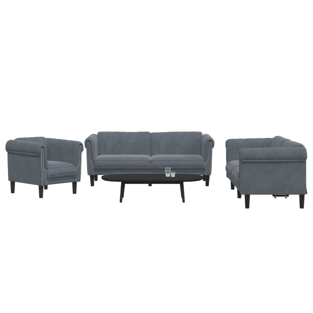 vidaXL 3 Piece Sofa Set Dark Gray Velvet-0