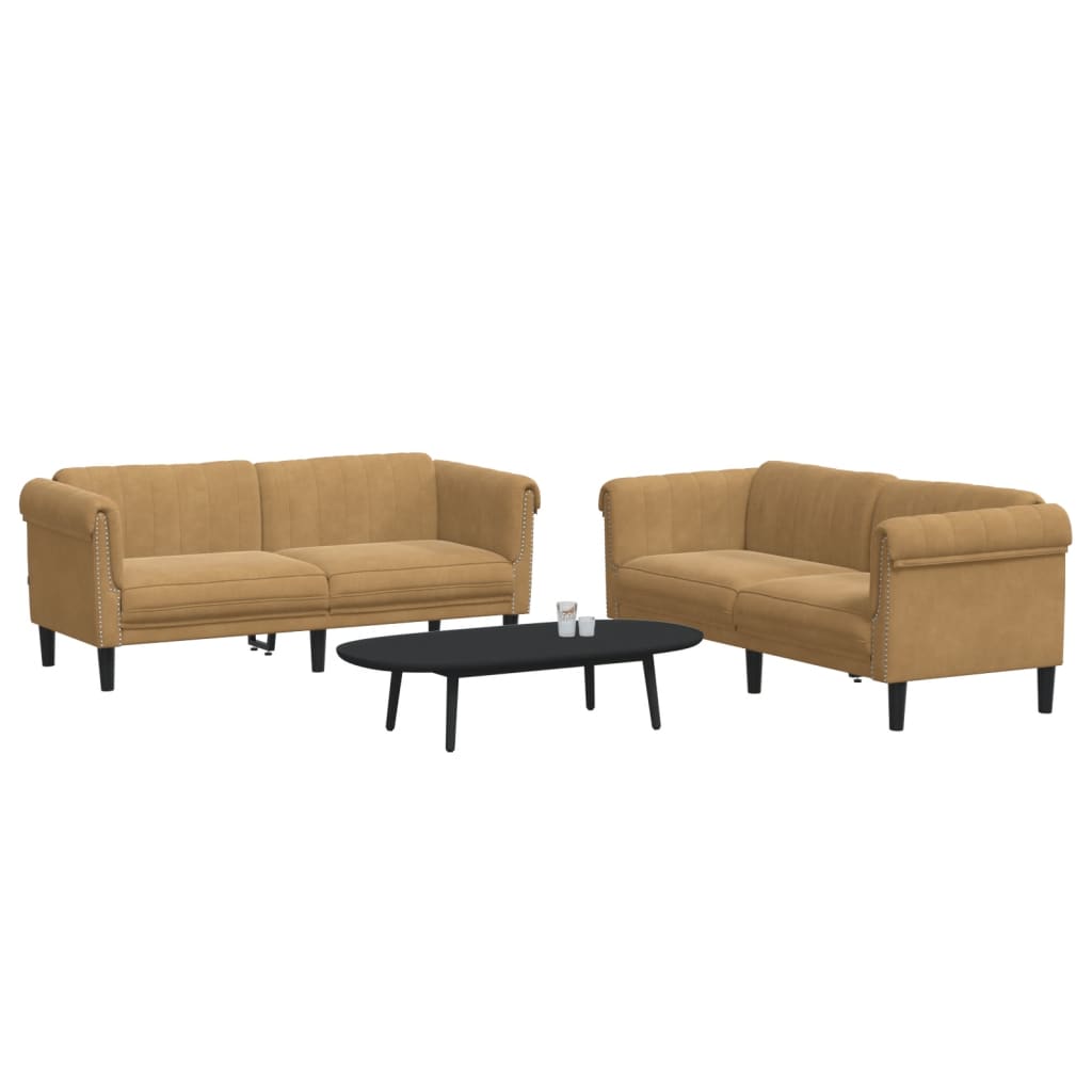 vidaXL 2 Piece Sofa Set Brown Velvet-1