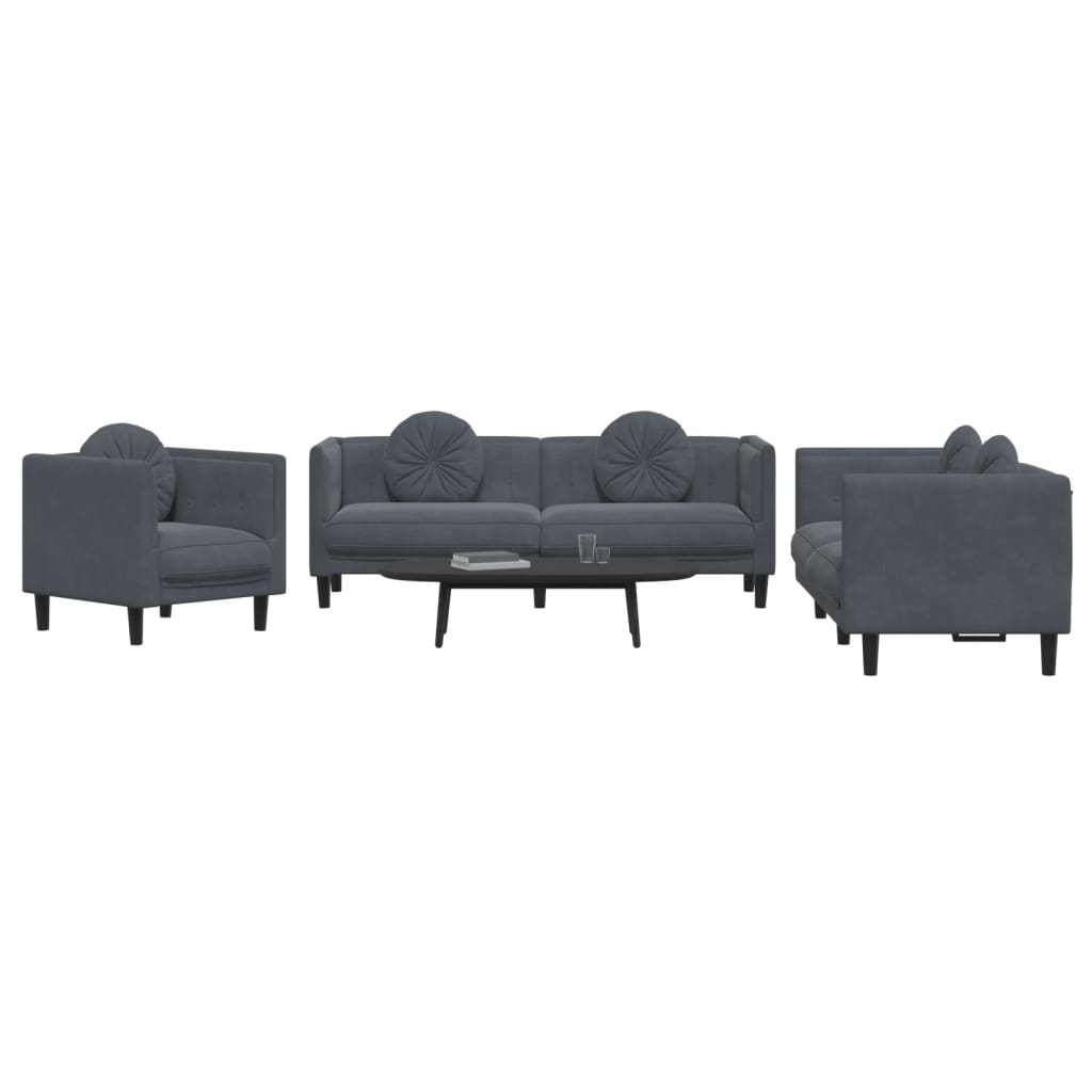 vidaXL 3 Piece Sofa Set with Pillows Dark Gray Velvet-1