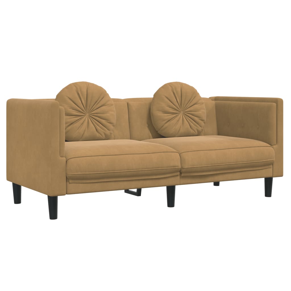 vidaXL 3 Piece Sofa Set with Pillows Brown Velvet-3