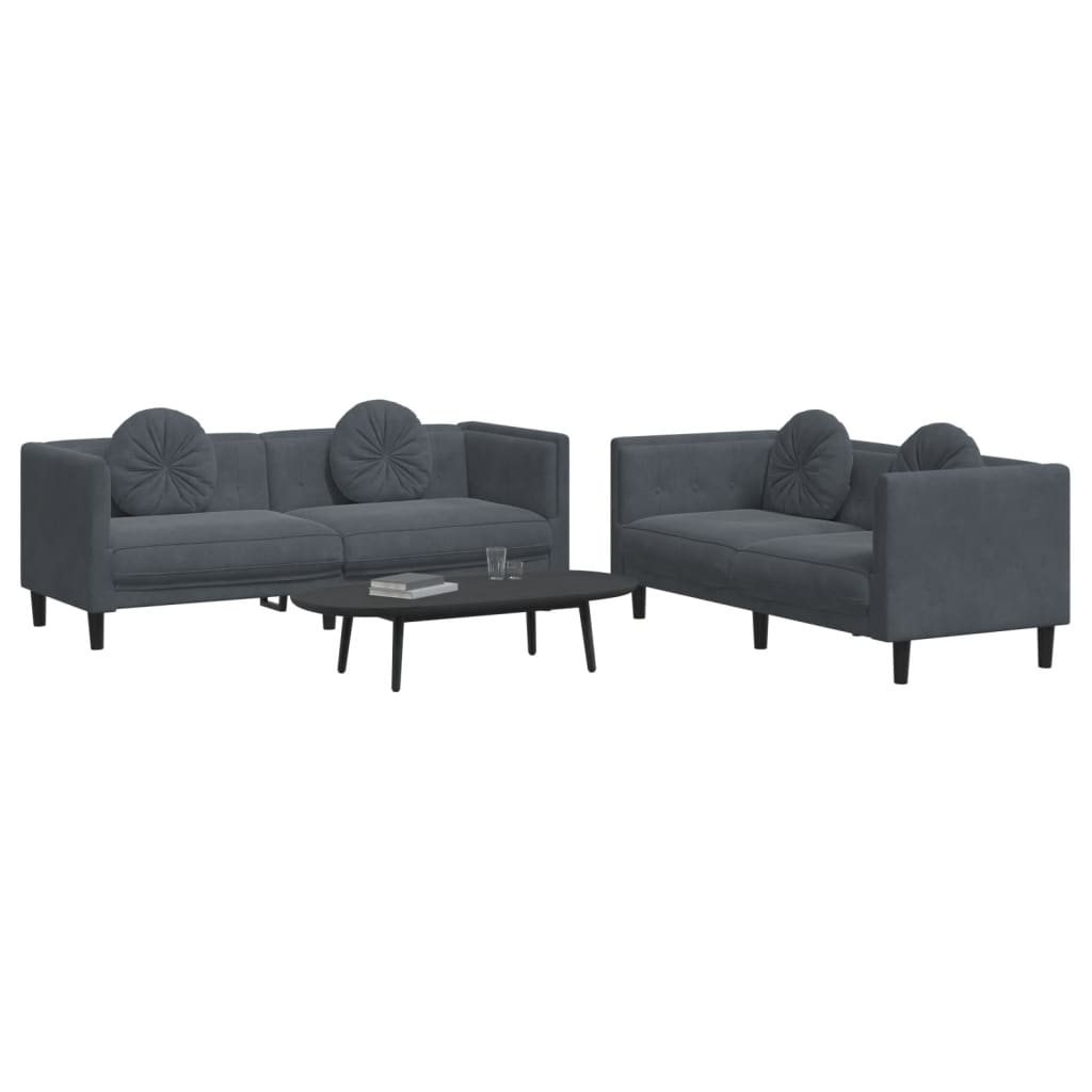 vidaXL 2 Piece Sofa Set with Pillows Dark Gray Velvet-1