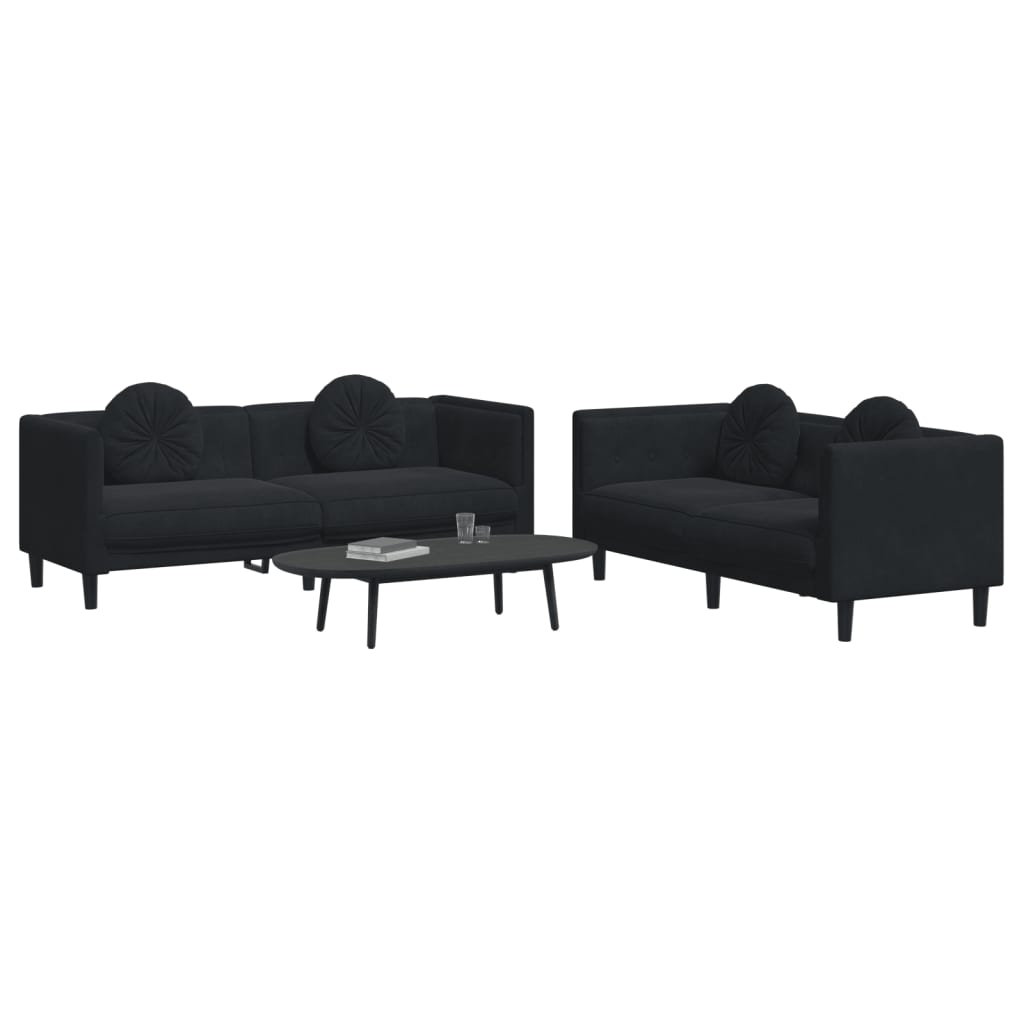 vidaXL 2 Piece Sofa Set with Pillows Black Velvet-1