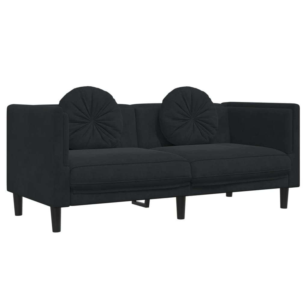 vidaXL 2 Piece Sofa Set with Pillows Black Velvet-2