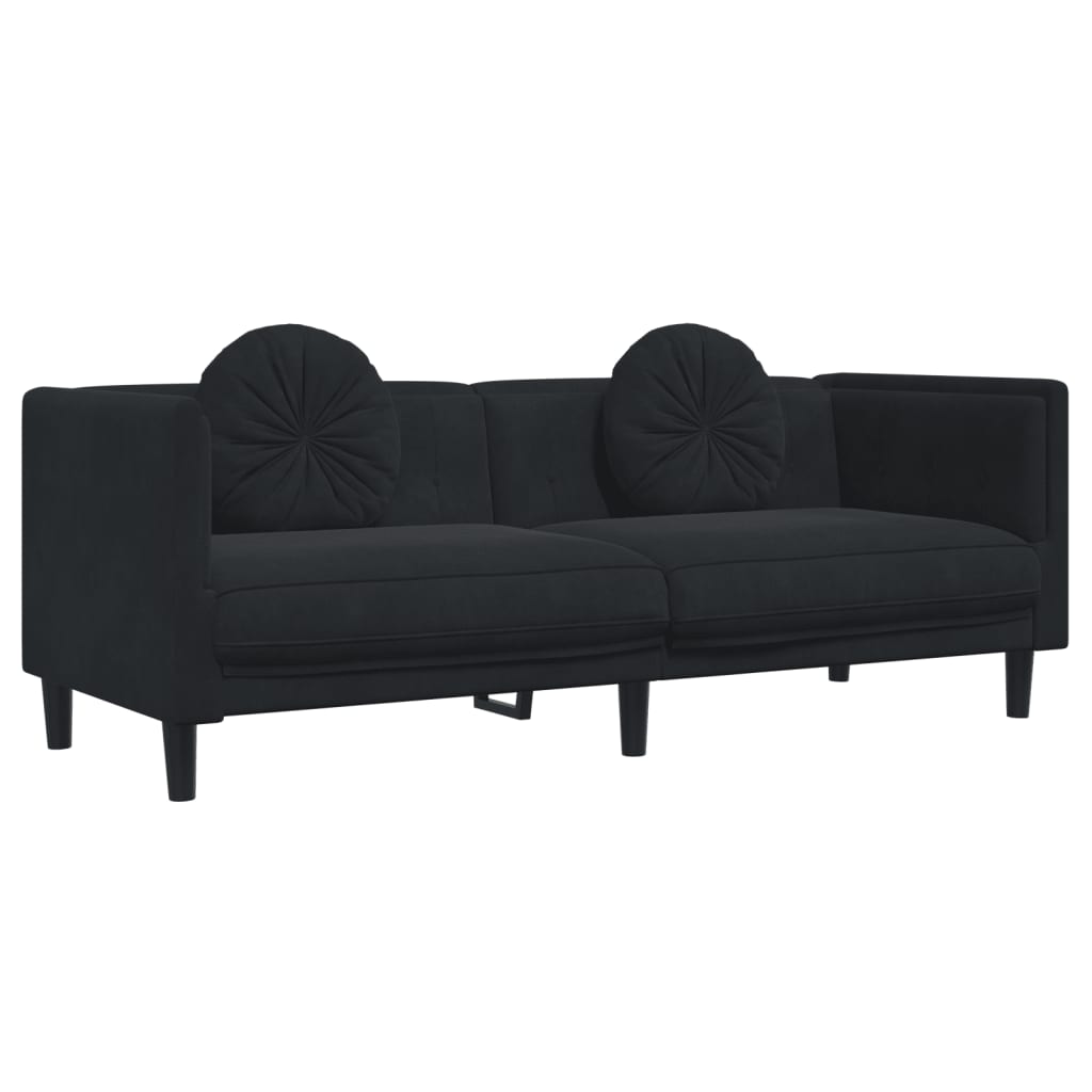 vidaXL 2 Piece Sofa Set with Pillows Black Velvet-3