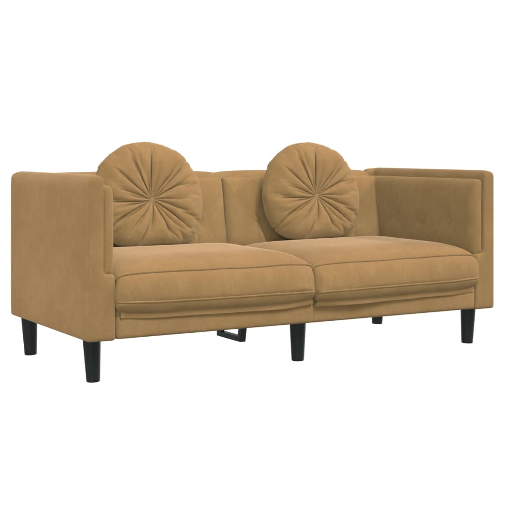 vidaXL 2 Piece Sofa Set with Pillows Brown Velvet-2