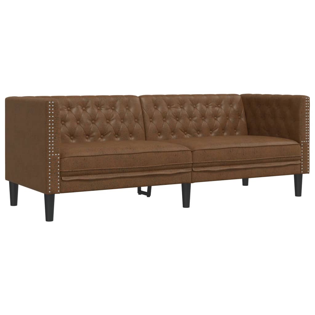 vidaXL 2 Piece Chesterfield Sofa Set Brown Faux Suede Leather-3