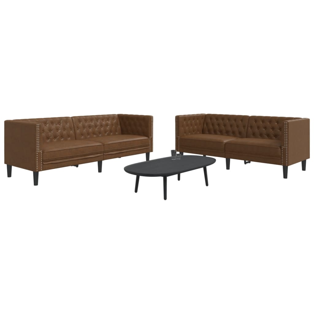 vidaXL 2 Piece Chesterfield Sofa Set Brown Faux Suede Leather-0