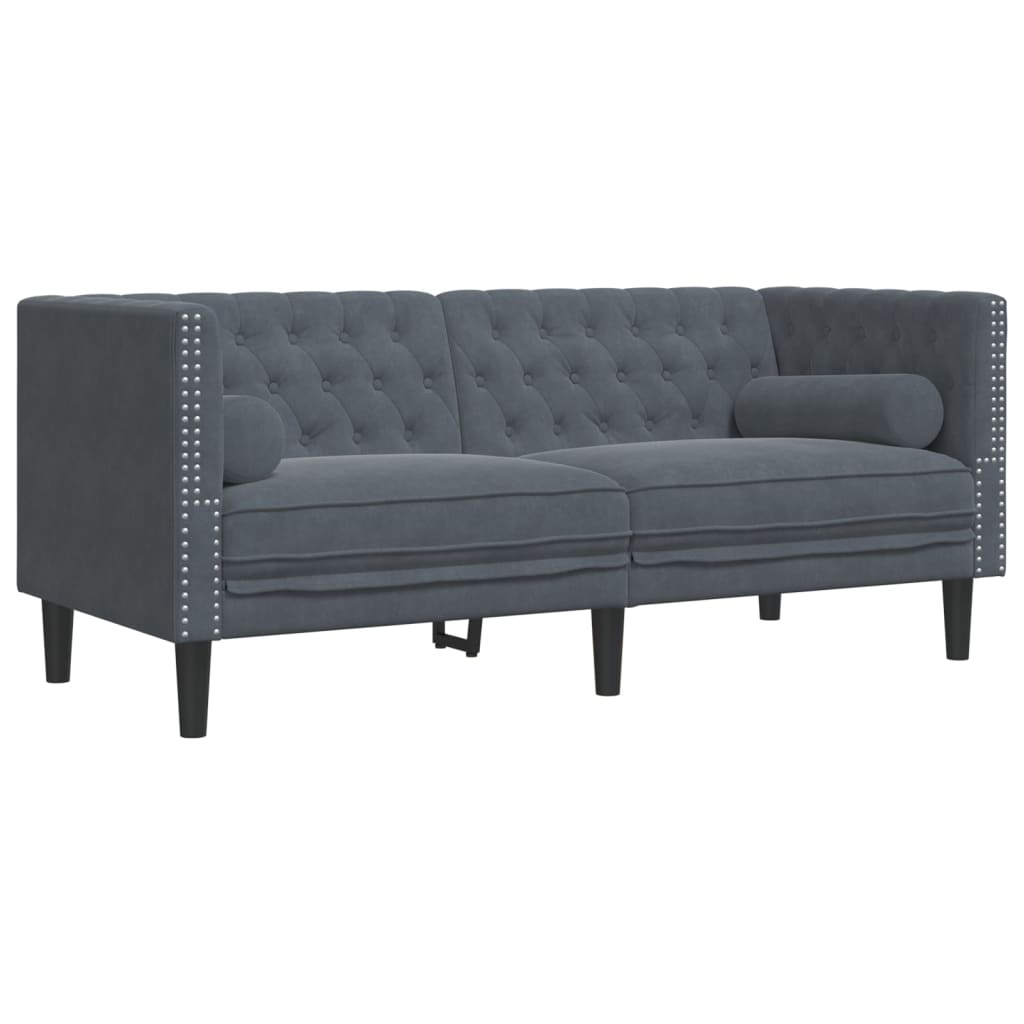 vidaXL 3 Piece Chesterfield Sofa Set with Bolsters Dark Gray Velvet-4