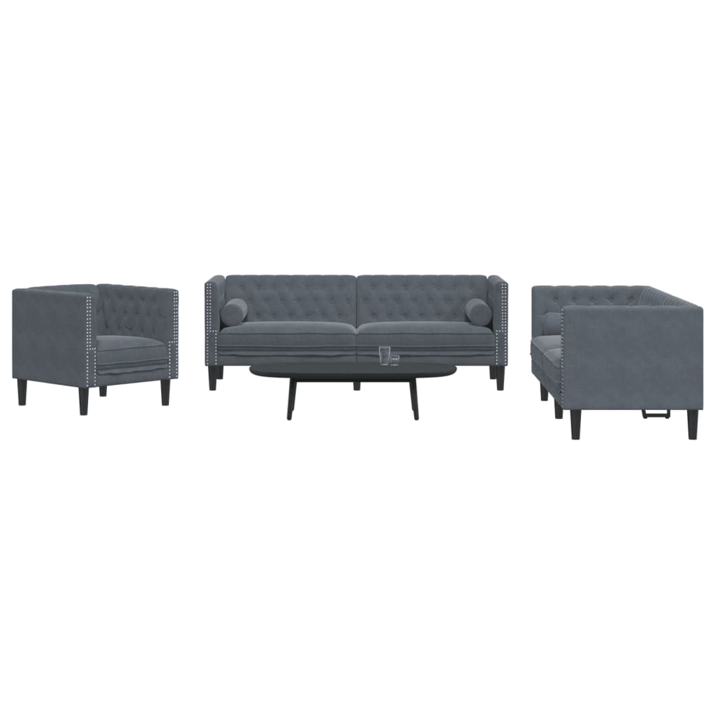 vidaXL 3 Piece Chesterfield Sofa Set with Bolsters Dark Gray Velvet-0