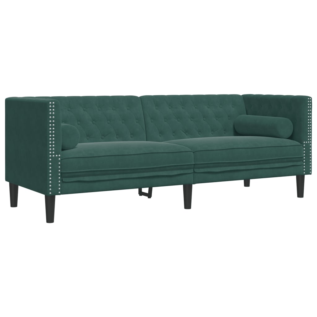 vidaXL 3 Piece Chesterfield Sofa Set with Bolsters Dark Green Velvet-3