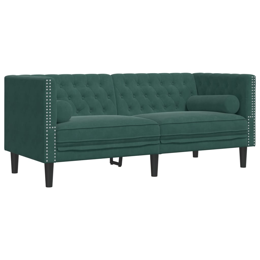 vidaXL 3 Piece Chesterfield Sofa Set with Bolsters Dark Green Velvet-4