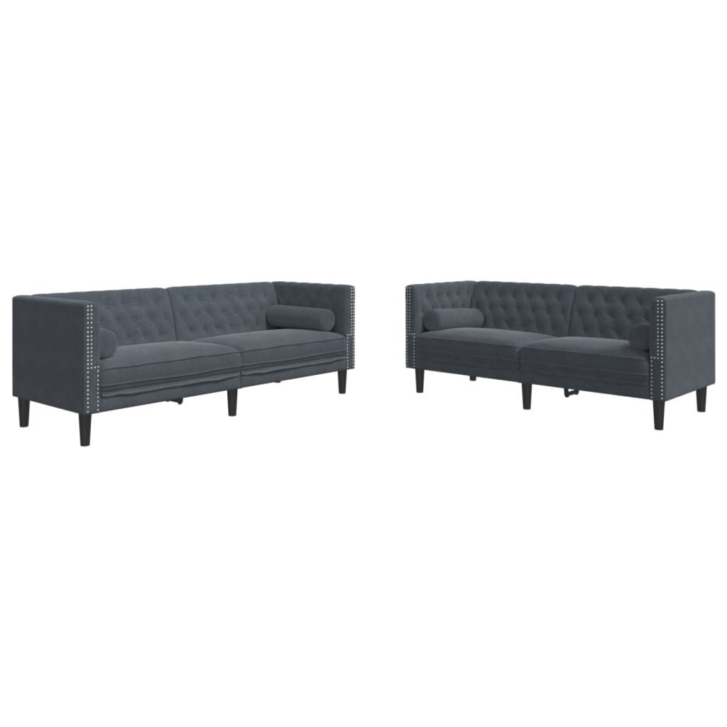 vidaXL 2 Piece Chesterfield Sofa Set with Bolsters Dark Gray Velvet-1