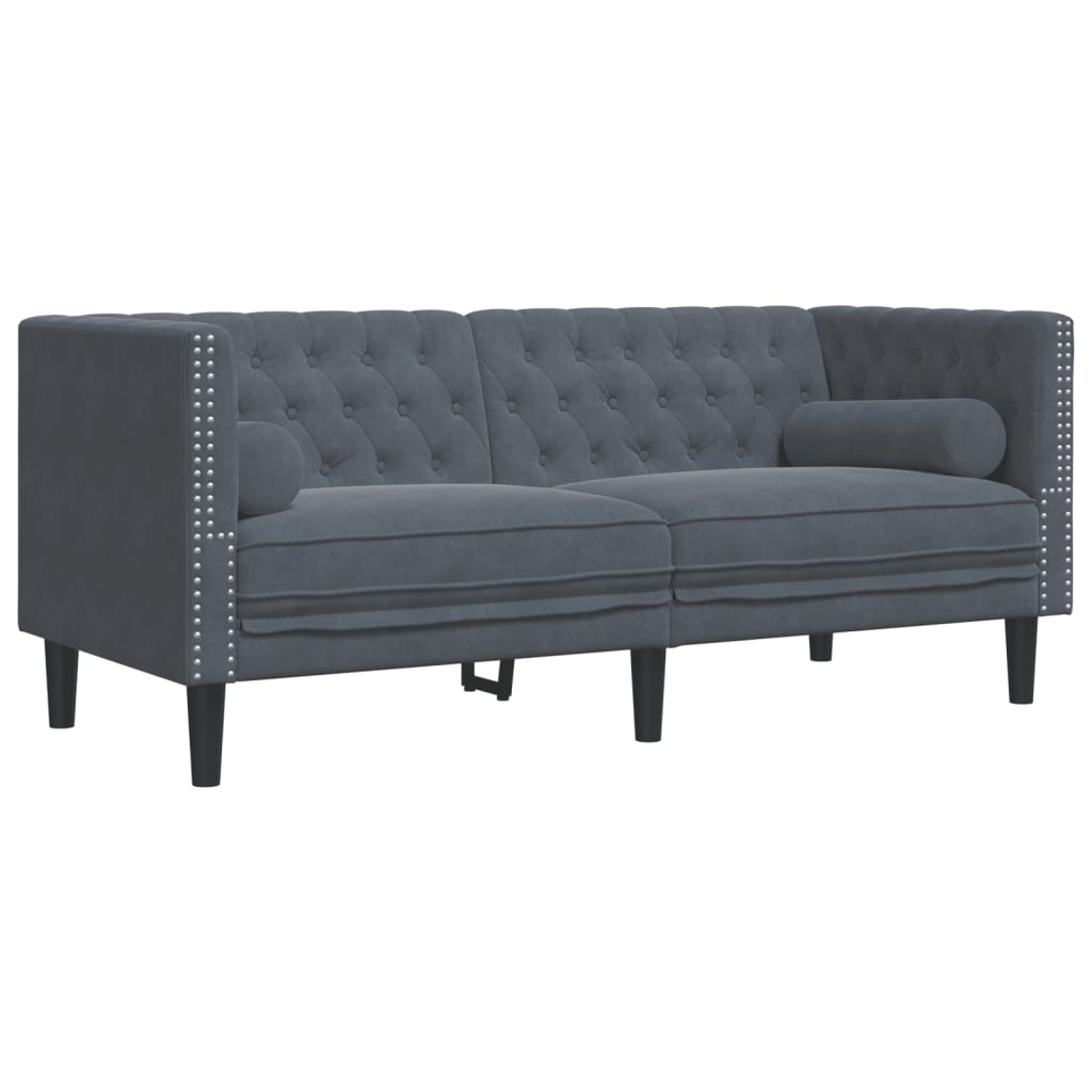 vidaXL 2 Piece Chesterfield Sofa Set with Bolsters Dark Gray Velvet-4