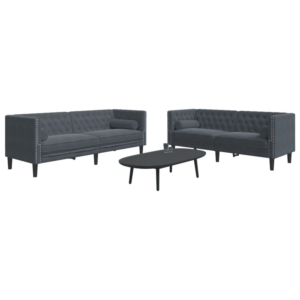 vidaXL 2 Piece Chesterfield Sofa Set with Bolsters Dark Gray Velvet-0