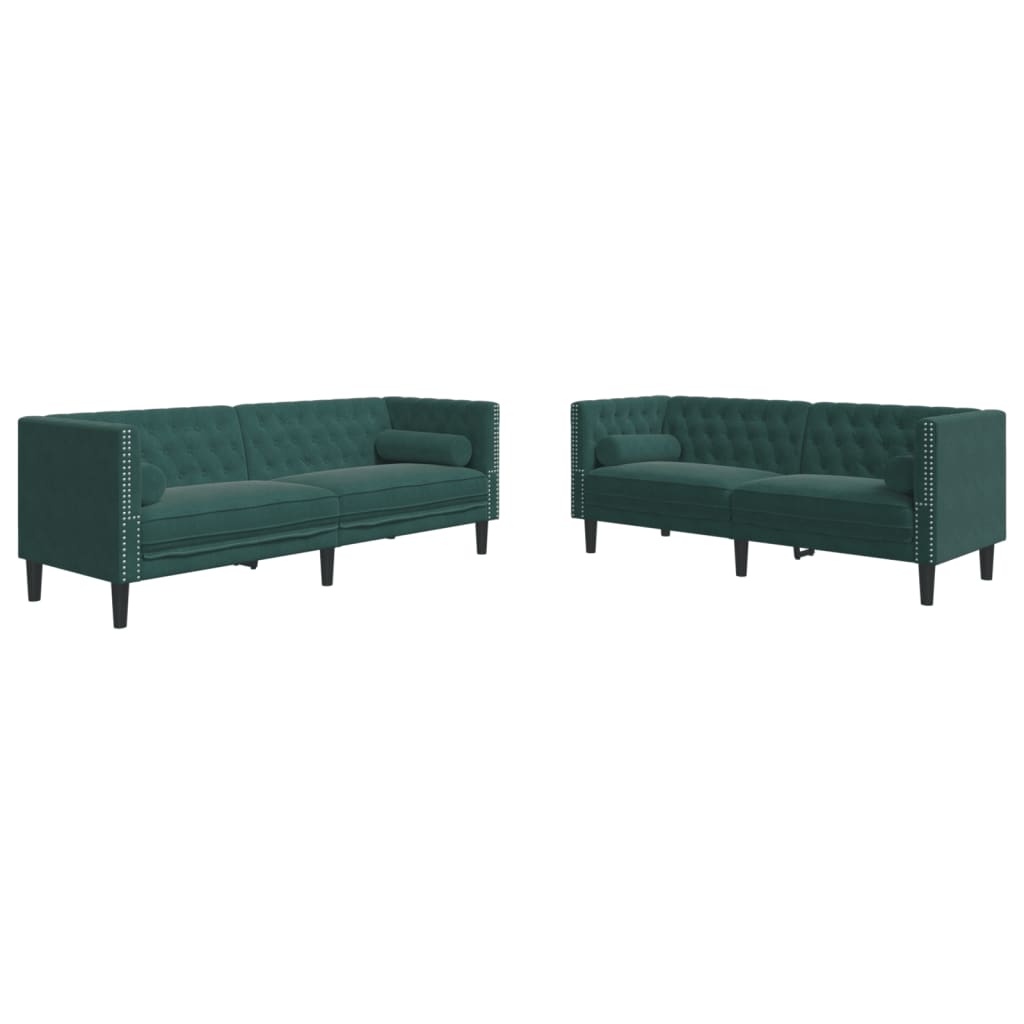 vidaXL 2 Piece Chesterfield Sofa Set with Bolsters Dark Green Velvet-1