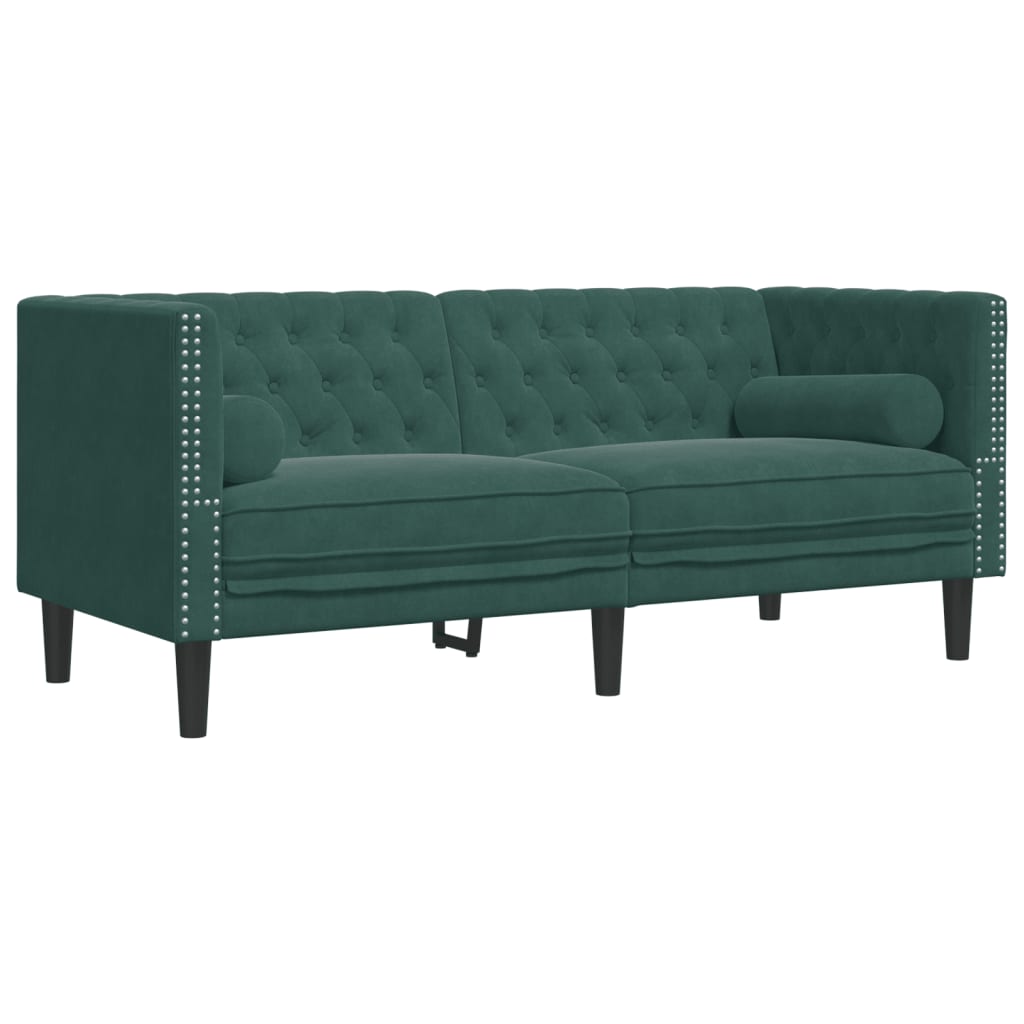 vidaXL 2 Piece Chesterfield Sofa Set with Bolsters Dark Green Velvet-4