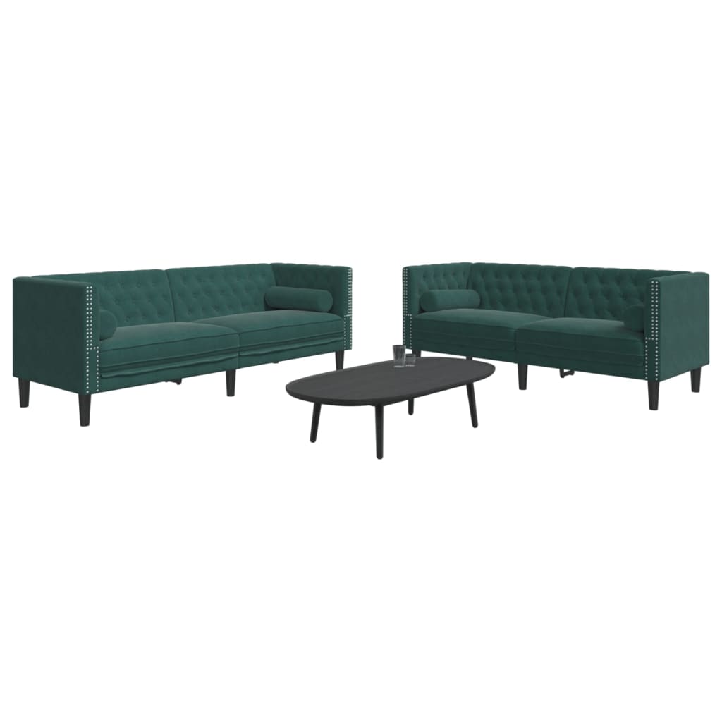 vidaXL 2 Piece Chesterfield Sofa Set with Bolsters Dark Green Velvet-0