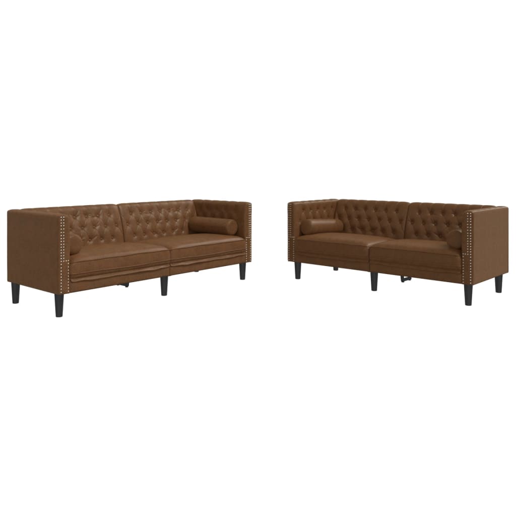 vidaXL 2 Piece Chesterfield Sofa Set with Bolsters Brown Faux Suede Leather-1