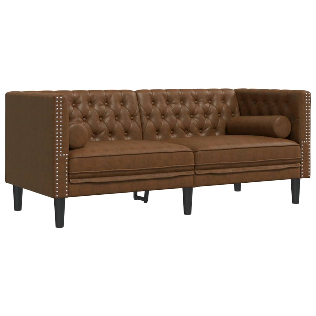 vidaXL 2 Piece Chesterfield Sofa Set with Bolsters Brown Faux Suede Leather-4