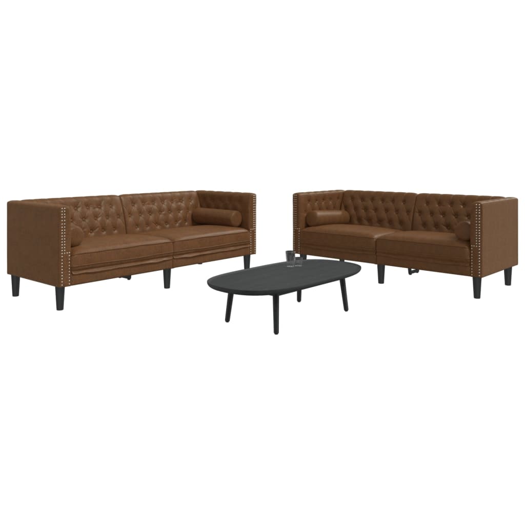 vidaXL 2 Piece Chesterfield Sofa Set with Bolsters Brown Faux Suede Leather-0