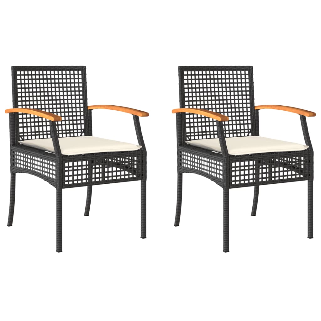 vidaXL Patio Chairs with Cushions Outdoor Furniture Poly Rattan Acacia Wood-4