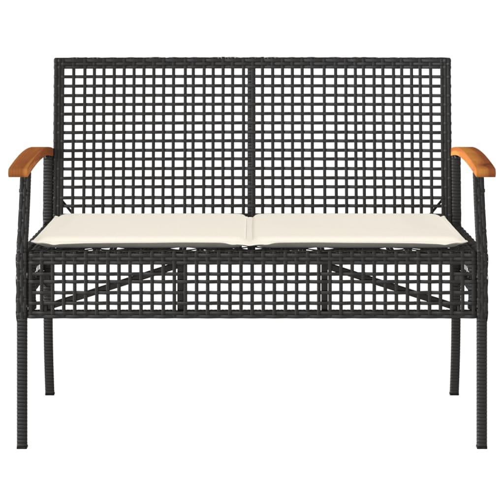 vidaXL Patio Bench with Cushion Black Poly Rattan Acacia Wood-3