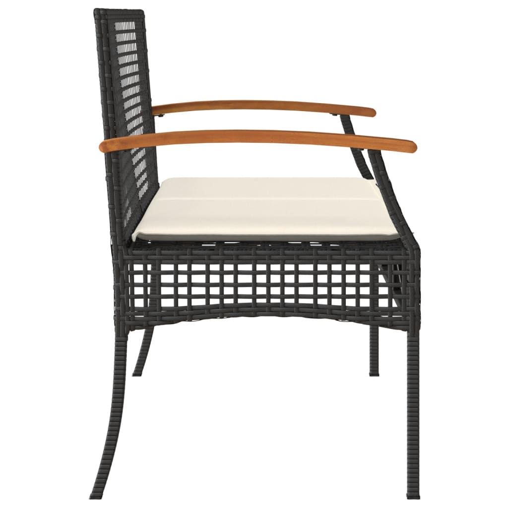 vidaXL Patio Bench with Cushion Black Poly Rattan Acacia Wood-4