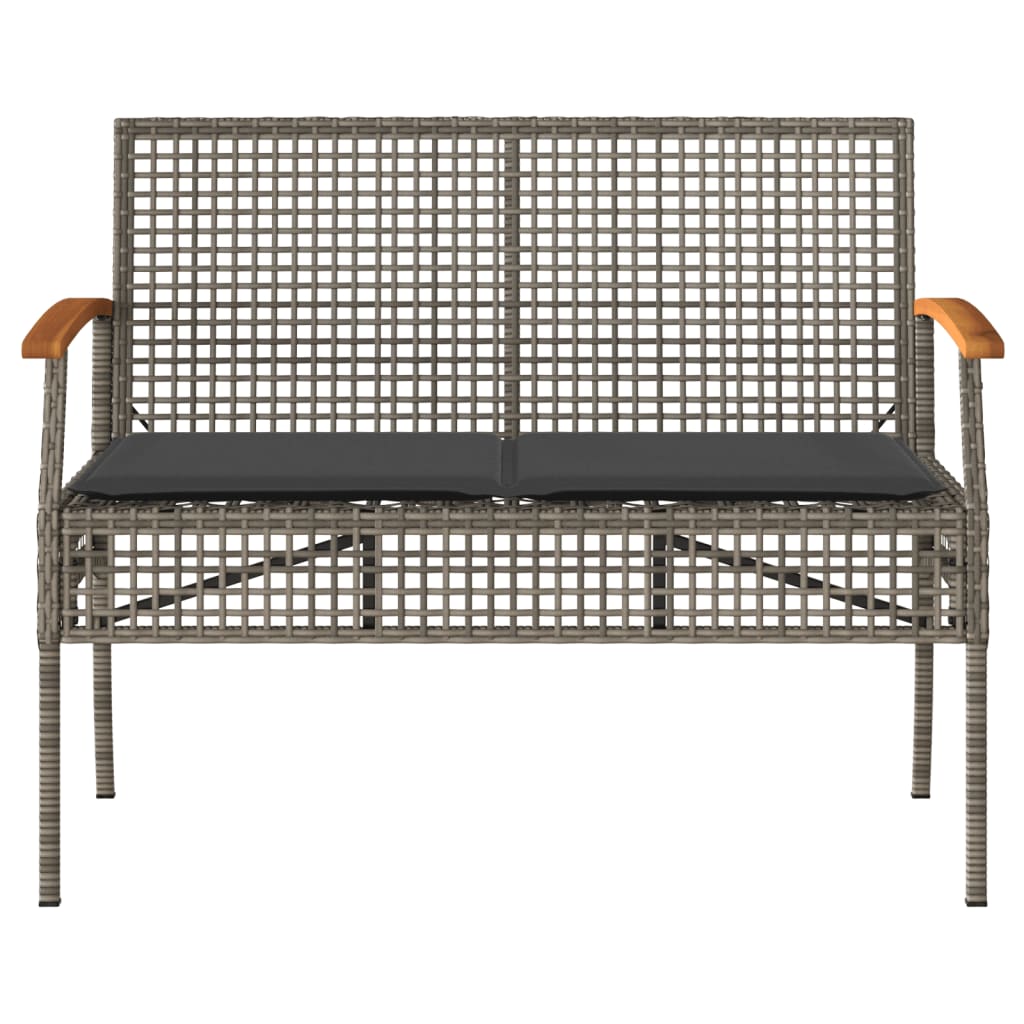 vidaXL Patio Bench with Cushion Gray Poly Rattan Acacia Wood-3