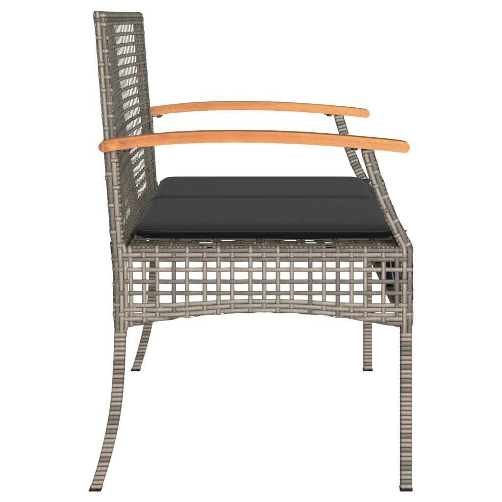 vidaXL Patio Bench with Cushion Gray Poly Rattan Acacia Wood-4