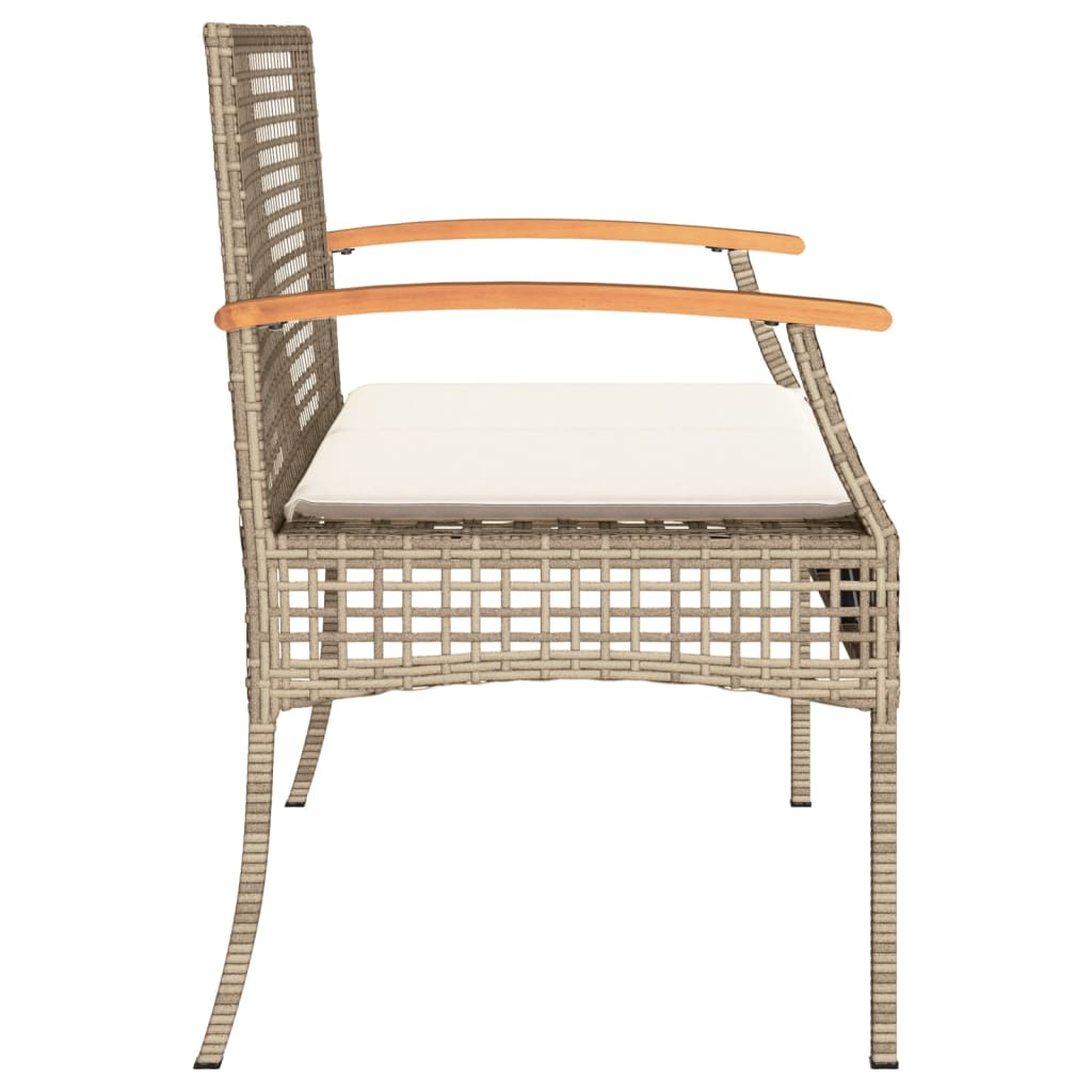 vidaXL Patio Bench with Cushion Beige Poly Rattan Acacia Wood-4