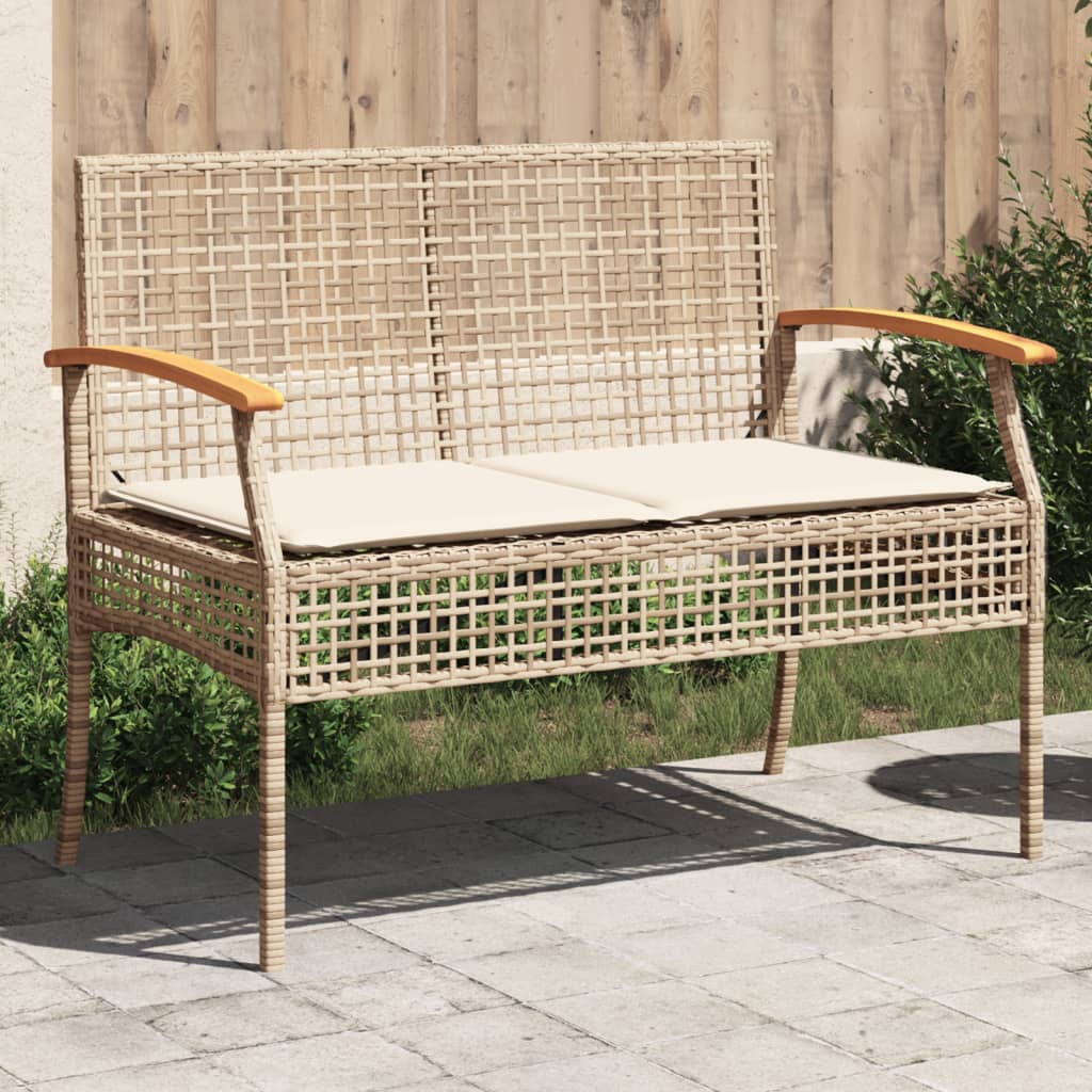 vidaXL Patio Bench with Cushion Beige Poly Rattan Acacia Wood-0