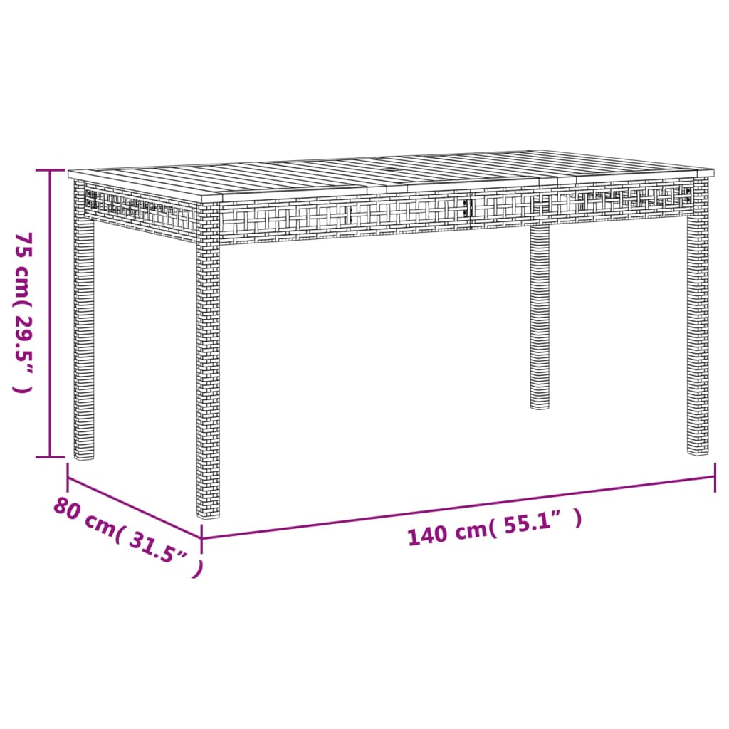 vidaXL Patio Table Furniture Outdoor Garden Backyard Poly Rattan Acacia Wood-4