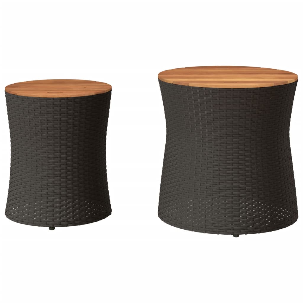 vidaXL Patio Side Tables 2 pcs with Wooden Top Black Poly Rattan-3