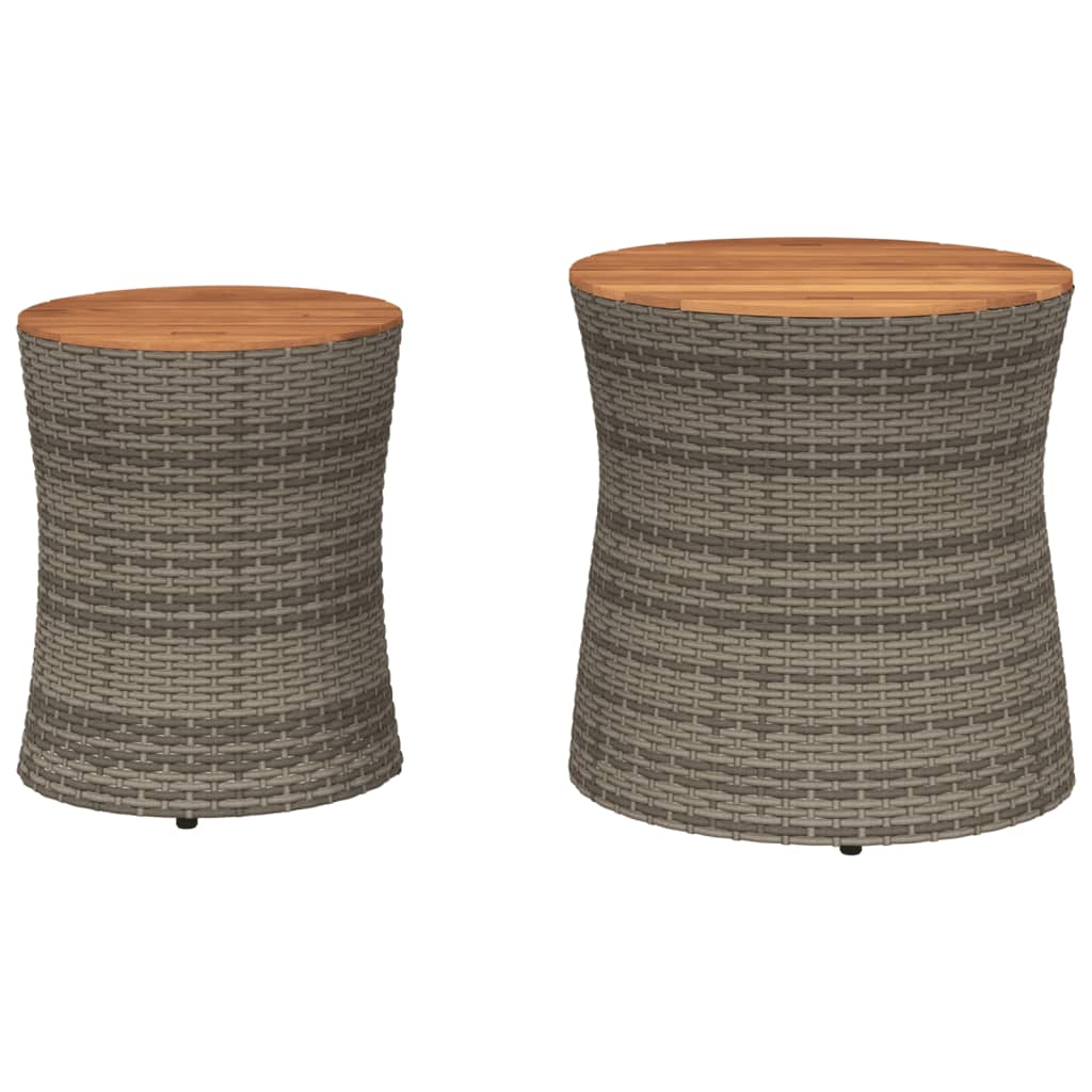 vidaXL Patio Side Tables 2 pcs with Wooden Top Gray Poly Rattan-4