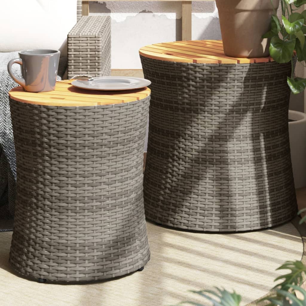 vidaXL Patio Side Tables 2 pcs with Wooden Top Gray Poly Rattan-0