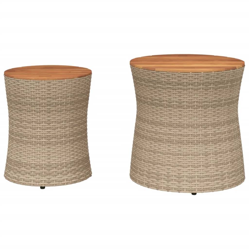 vidaXL Patio Side Tables 2 pcs with Wooden Top Beige Poly Rattan-3