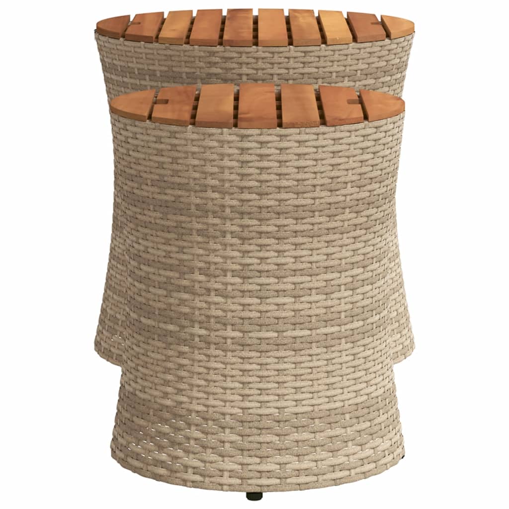 vidaXL Patio Side Tables 2 pcs with Wooden Top Beige Poly Rattan-4