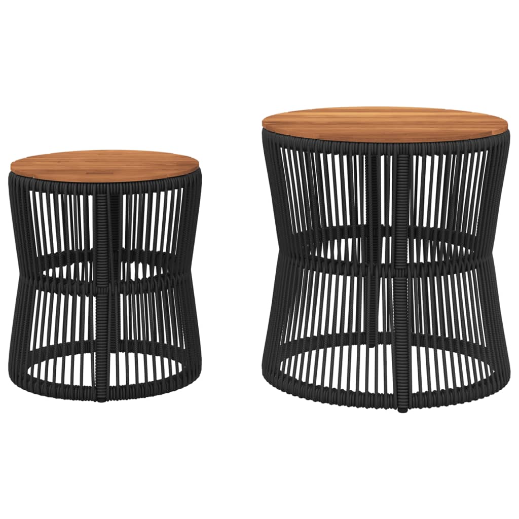 vidaXL Patio Side Tables 2 pcs with Wooden Top Black Poly Rattan-3